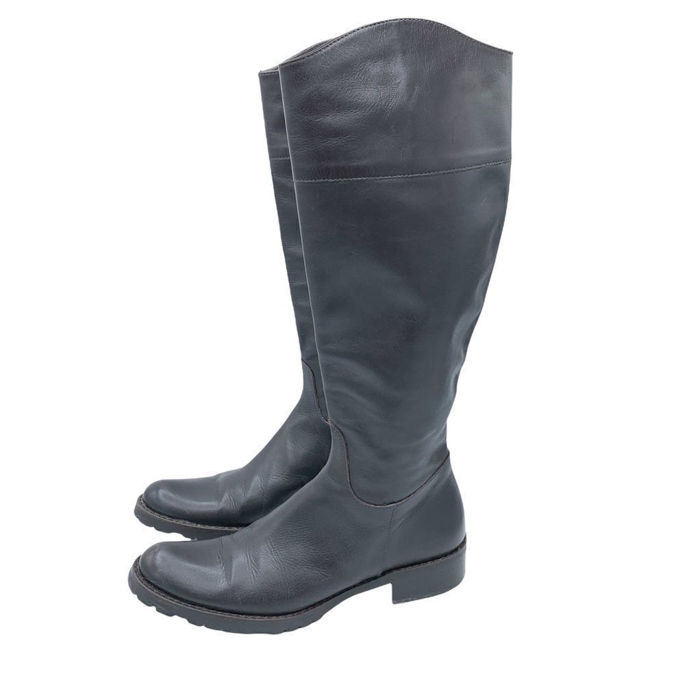 JFK‎ Lug Sole Tall Black Leather Boots Side Zip Italy Sz 8/38